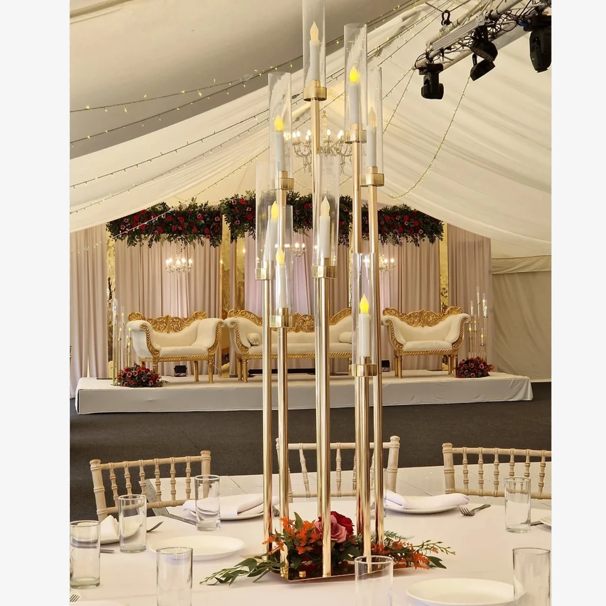 10pcs) European Wedding Table Gold Metal Candle Holder Tall Floor Candelabra Centerpiece 1845