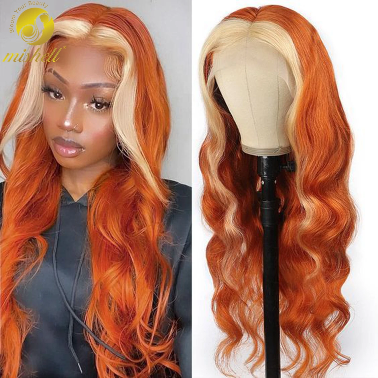 

Ginger Orange Body Wave Wig with 613 Blonde Stripe Lace Wig 13x4 Lace Frontal Human Hair Long Wavy Wigs for Women Brazilian Remy