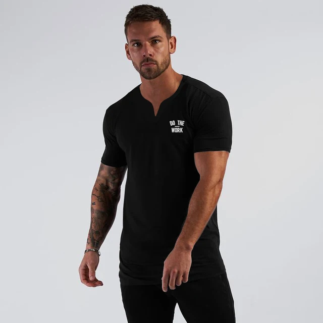 Muscleguys Brand Fashion V neck Short Sleeve T Shirt Men Slim Fit Sports T-shirt Men Summer Casual Fitness Tshirt Gym Clothing 4