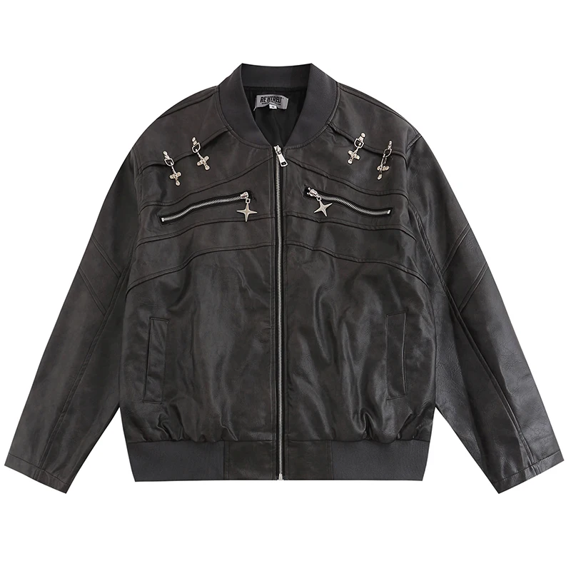 

Men's Women Balck Pink Faux Leather Jacket New Zipper Fashion Casual Pocket Coat Streetwear Male Motorcycle Outdoor Outerwear