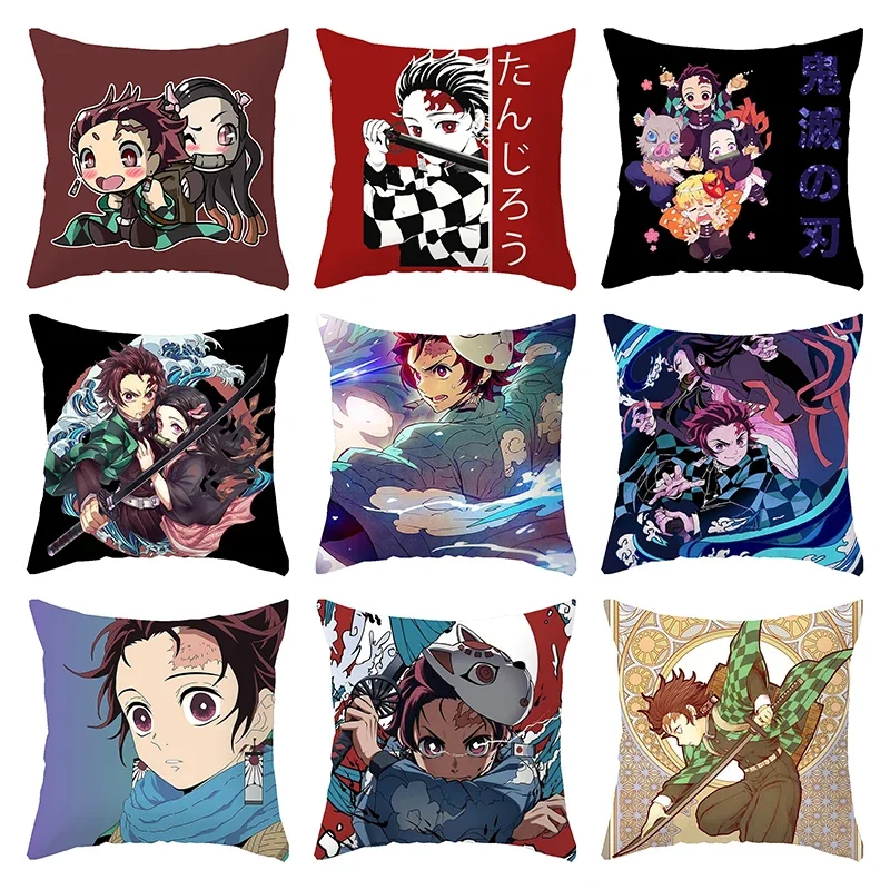 45 * 45CM Demon Slayer Kimetsu No Yaiba Pillowcase Home Decor Sofa Cartoon Anime Kamado Tanjirou Tomioka Giyuu Pillow Cover