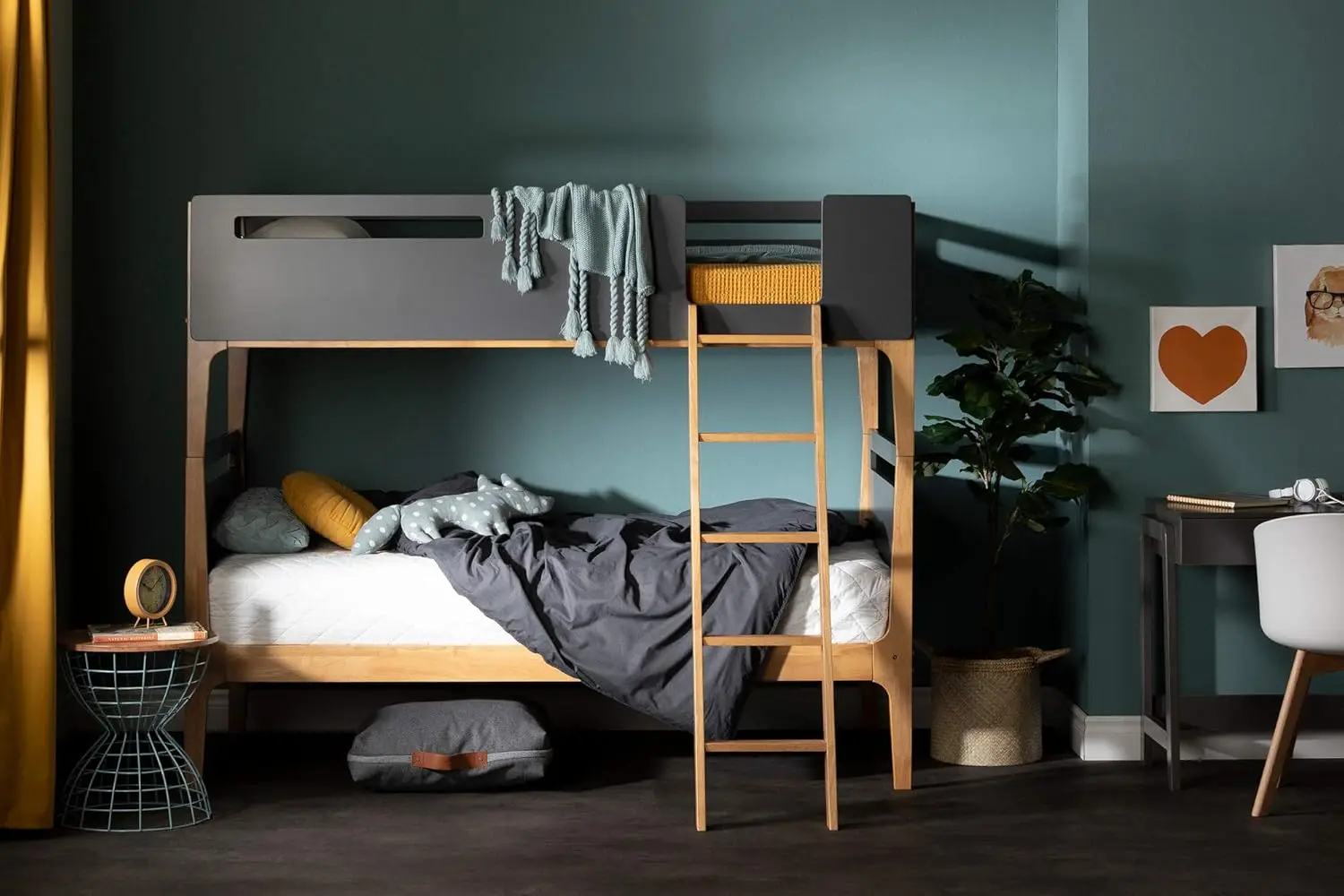 South Shore Bebble Bunk Bed, Twin, Charcoal Gray and Exotic Wood 4