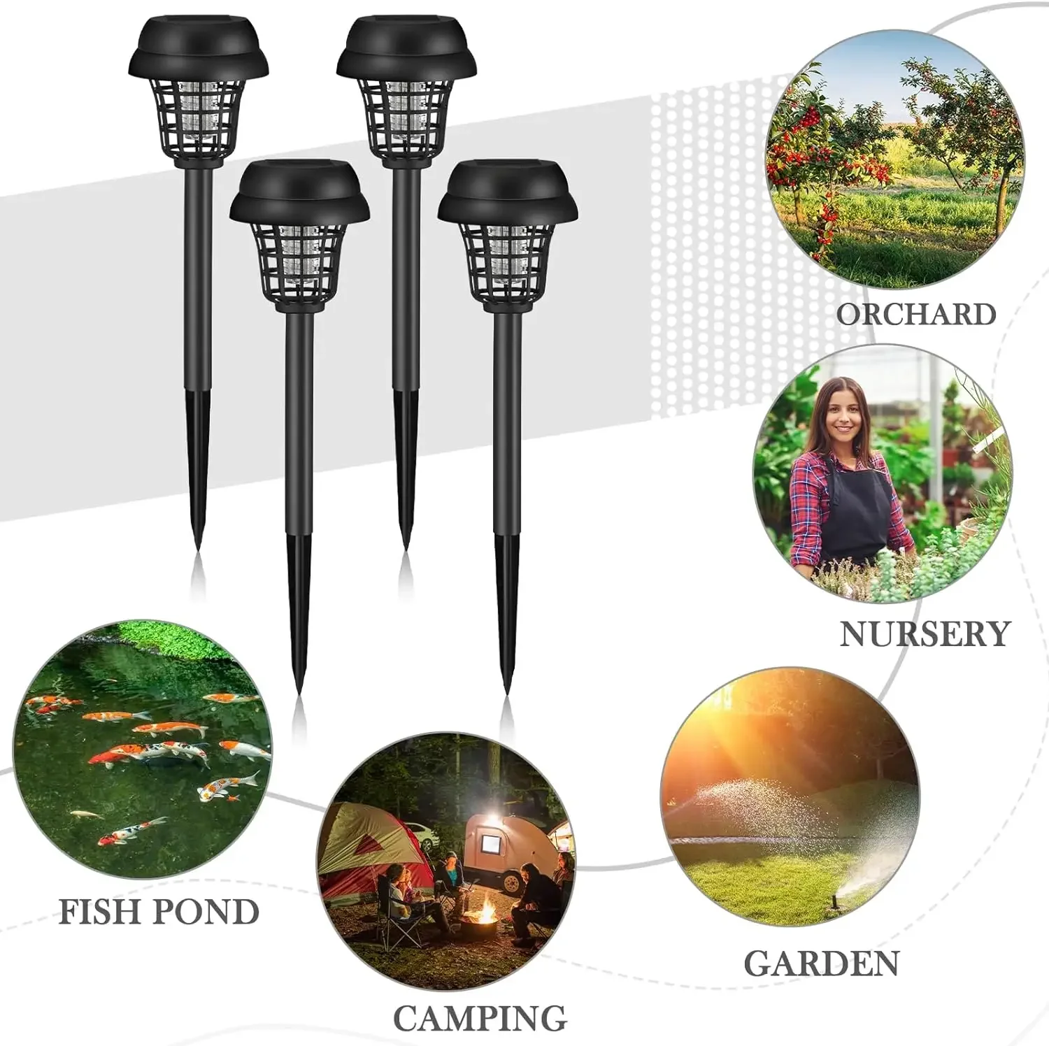 Waterproof Solar Mosquito Killer 2 Light Modes Outdoor Garden Lamp Trap Mosquito Insect Zapper for Yard Lawn Fish Pond