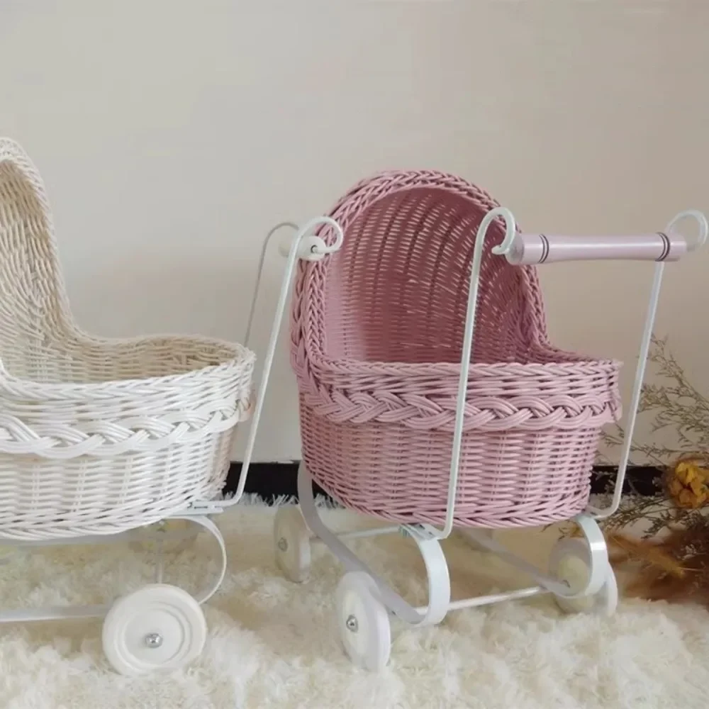 Creative Rattan Pet Stroller for Small Dogs and Cats Home Pet Trolley Outing Walking Teddy Chihuahua Dog Buggy Transport Trolley