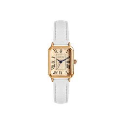 Vintage-Inspired Square Leather Strap Quartz Wristwatch (WHITE)