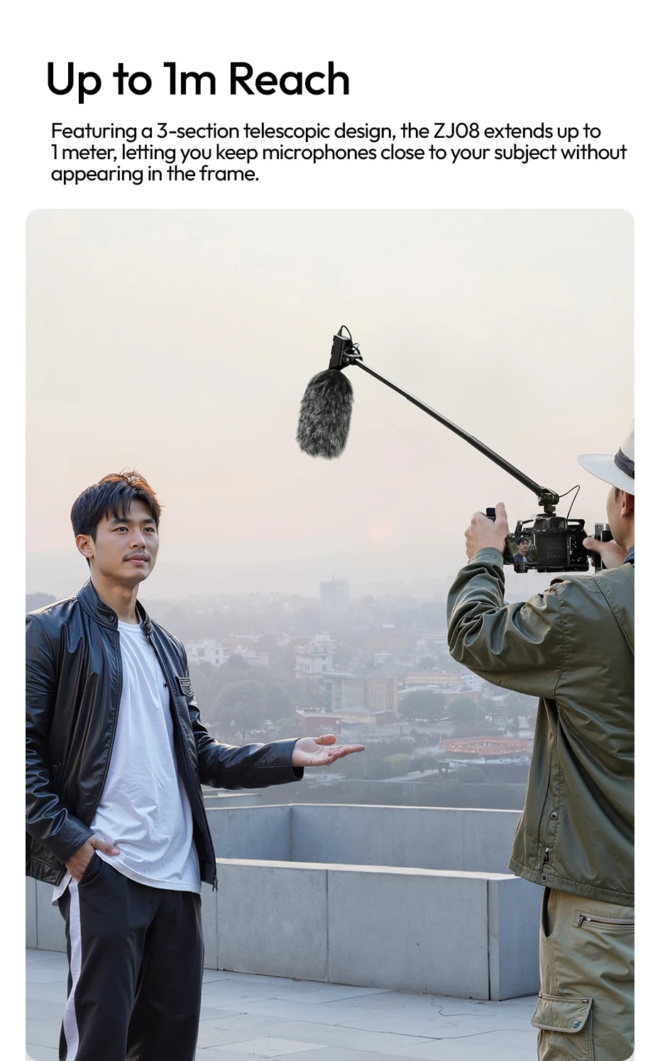 Mic Boom Pole Arm Microphone Stand 1M with Dual Cold Shoe Mount for DSLR Camcord