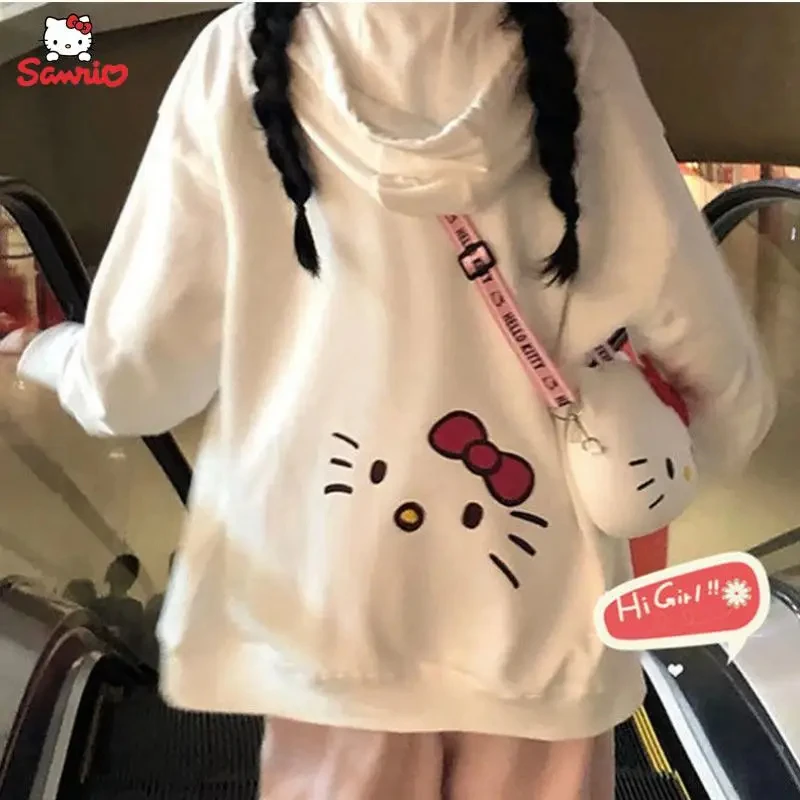 

Kawaii Hello Kitty Pajamas Sanrios Anime Cute Student Long Sleeves Printing Hoodie Girl Cartoon Plus Velvet Pullover Coat New