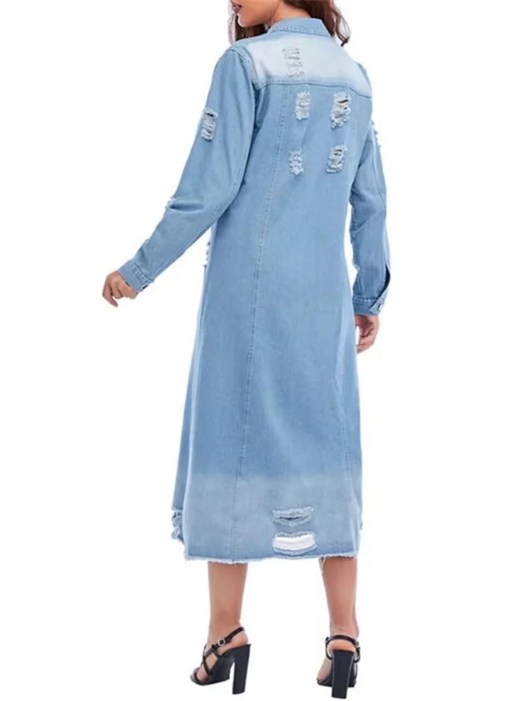 Wmstar Denim Coat Women Wholesale New Button Down Washed Long Sleeved Jacket Mid Length Windbreaker Spring Autumn Europe America