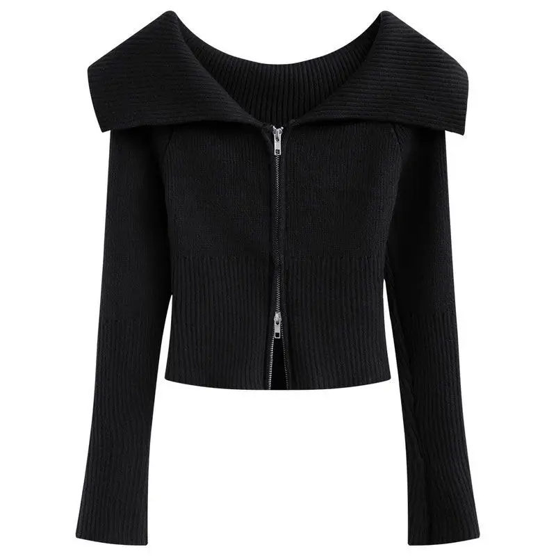 Women's Knitted Crop Top with Zipper, Sexy Fashion, Street Sweater