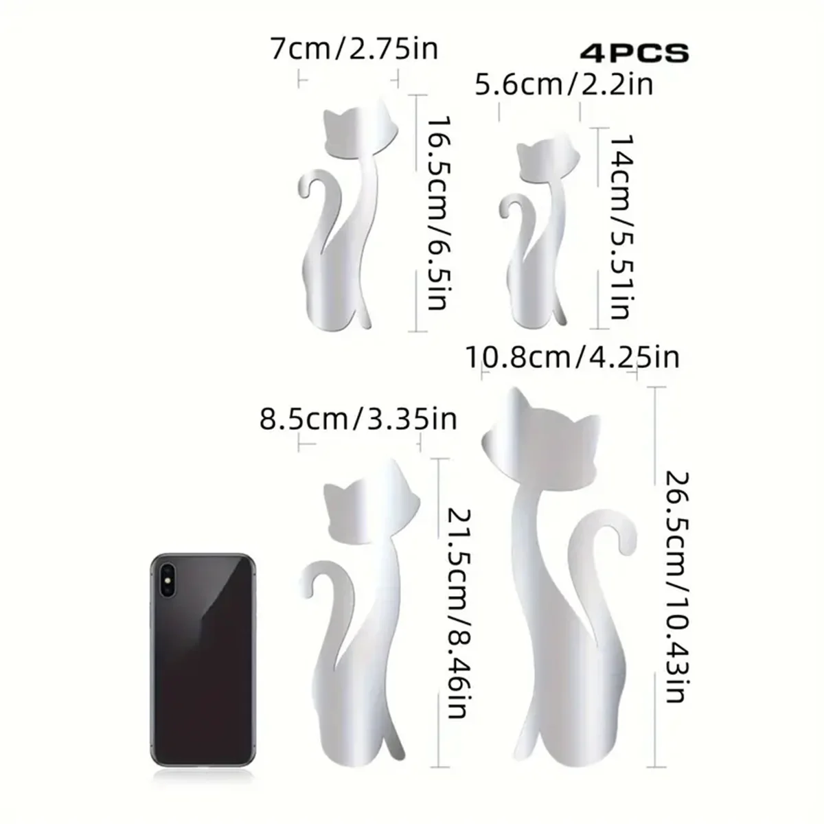 4Pcs cat acrylic sticker home wall decoration accessories cartoon bedroom background 3D mirror wall sticker
