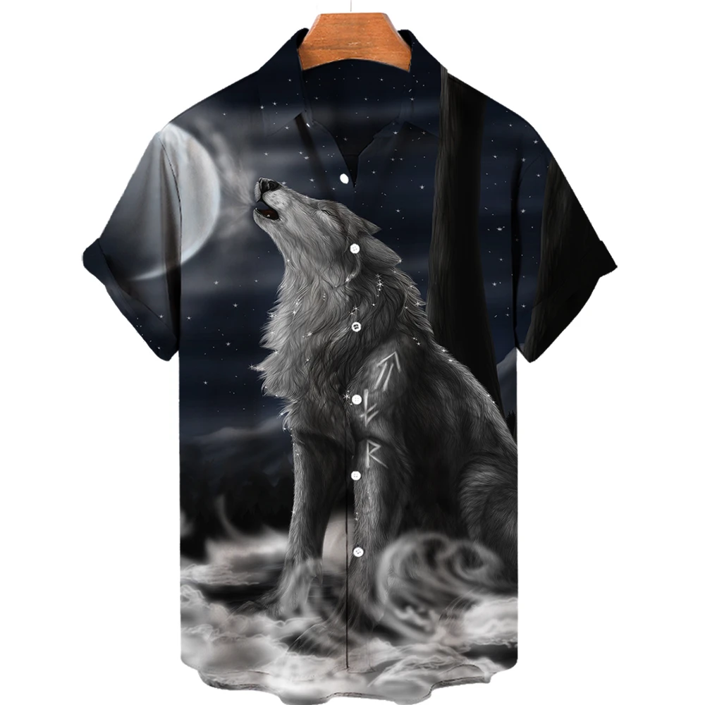 2022 Trendy Cool Shirt Men's Animal Wolf 3d Print Hawaiian Shirt For Men Streetwear Short Sleeve Hip Hop Top Men's Shirts woman