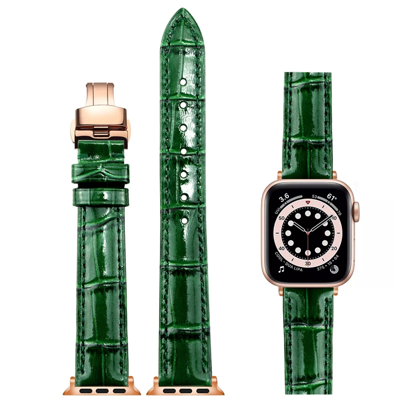 

For Apple Green leather strap women Watch Band 49mm 45mm 38 42 41mm 44mm 40mm Iwatch Series345SE678 Watchband Bracelet Belt