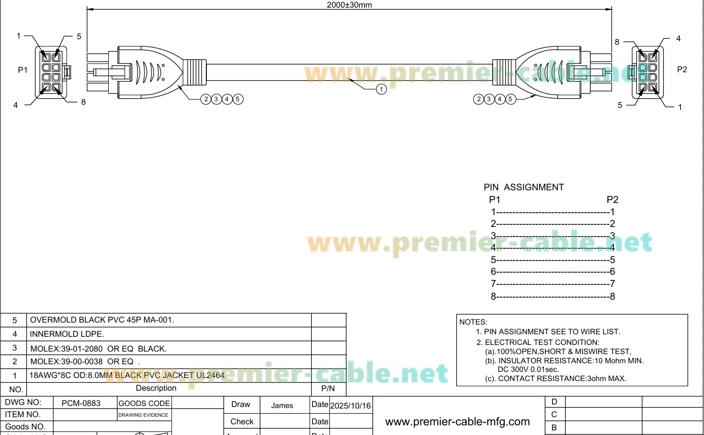 Mini-Fit Jr. 4,2mm 8-Pin Buchse-zu-Buchse Kabel Doppelreihig 8-Kanal Strom- & Signalkabel Kompatibel mit Molex 39-01-2080, 2451350820 – Detail 1