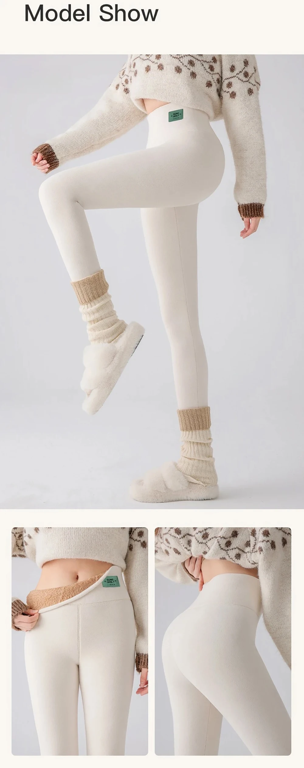 Damen Übergröße Fleece-gefütterte Leggings Hochgeschnittene Strumpfhosen für Kalten Winter Thermische Dicke Gerippte Skinny Hosen für Outdoor – Detail 1