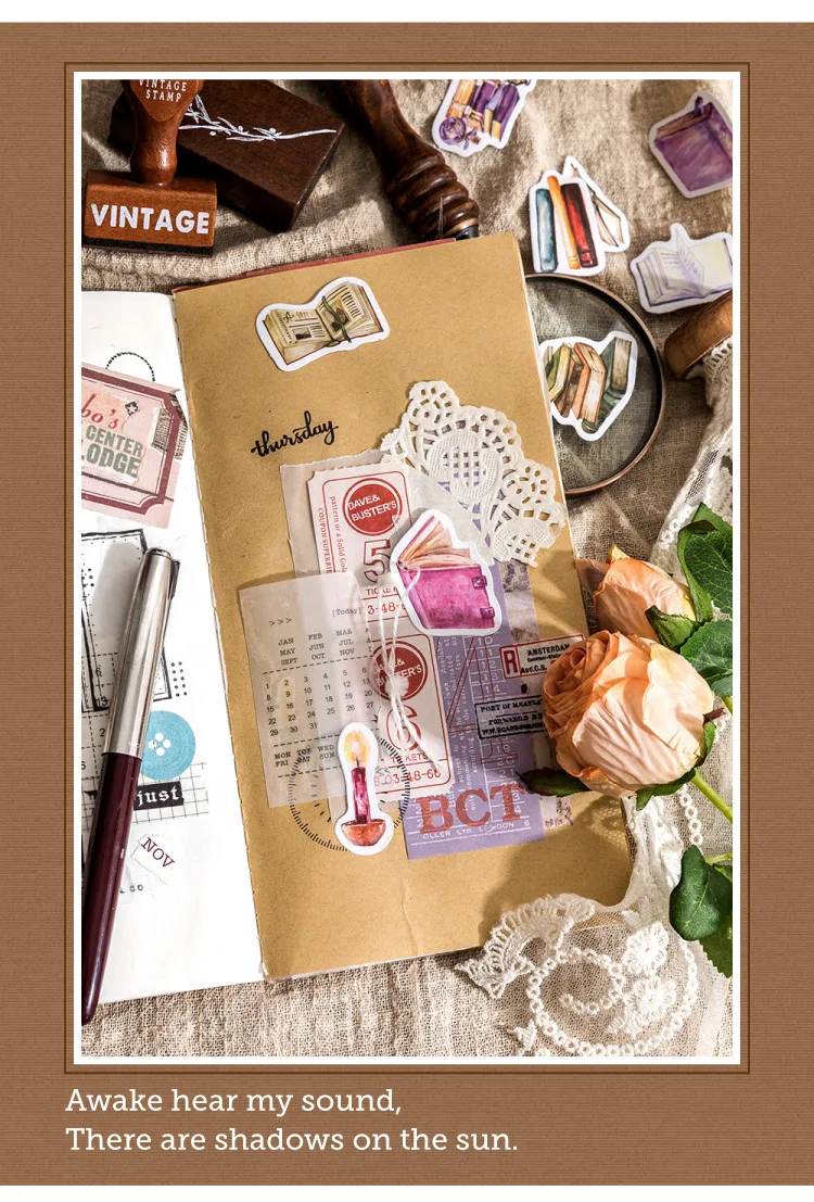 46Pcs Retro Book Collection Stickers Set Decorative Scrapbooking Labels for Diary Journal Planner Album Phone Stationery