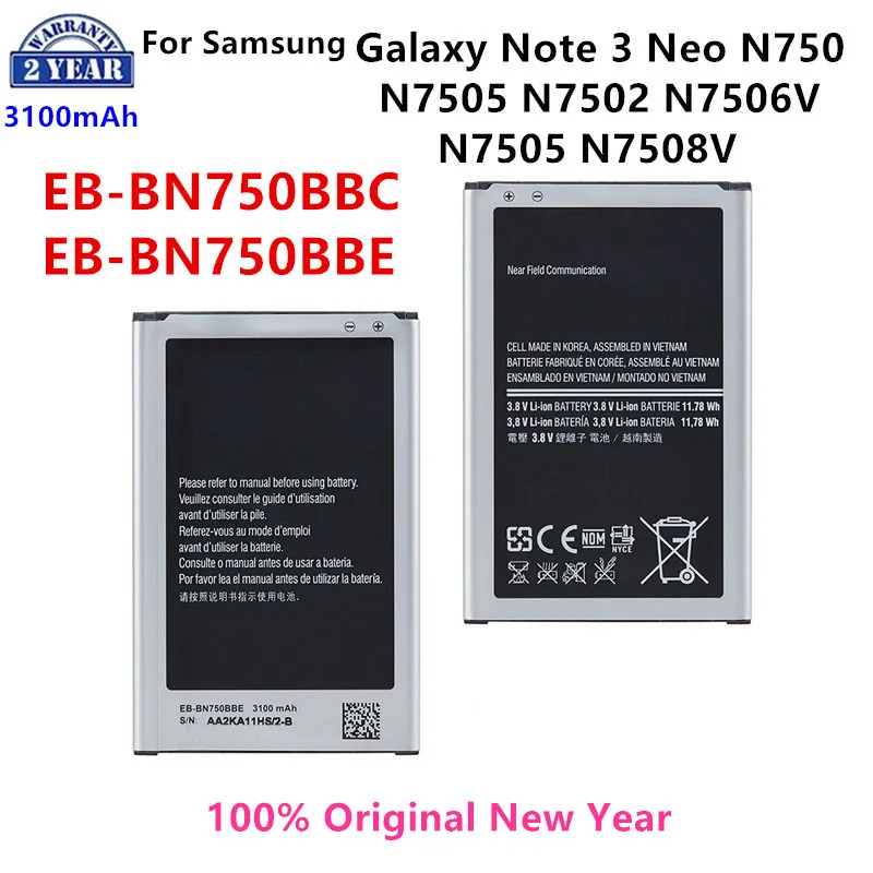 

100% Orginal EB-BN750CBE EB-BN750BBE 3100mAh Battery For Samsung Galaxy Note 3 NEO Note 3 mini N7506V SM-N7505 N7508V N750