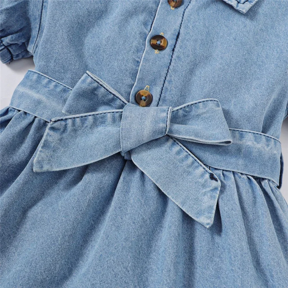 Toddler girl dress Summer Toddler Baby Girl Fashion dress Bubble sleeve Lapel Jeans Casual dresses Birthday party costumes for Kid girls 1-3 Years
