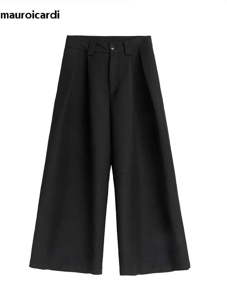 Mauroicardi Spring Autumn Oversized Long Black Flowy Baggy Wide Leg Pants for Mens Streetwear Loose Casual Soft Trousers 2024 3