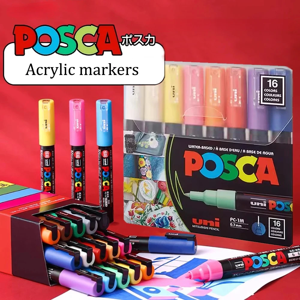 

UNI POSCA Marker Pen PC-1M PC-3M PC-5M Poster Graffiti Marker advertising pen Waterproof Student Office Supplies Painting Art