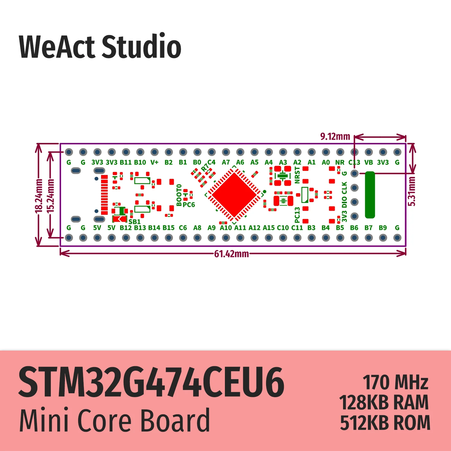 WeAct Long Type STM32G474CEU6 STM32G474 STM32G4 STM32 Core Board Demo Board 4