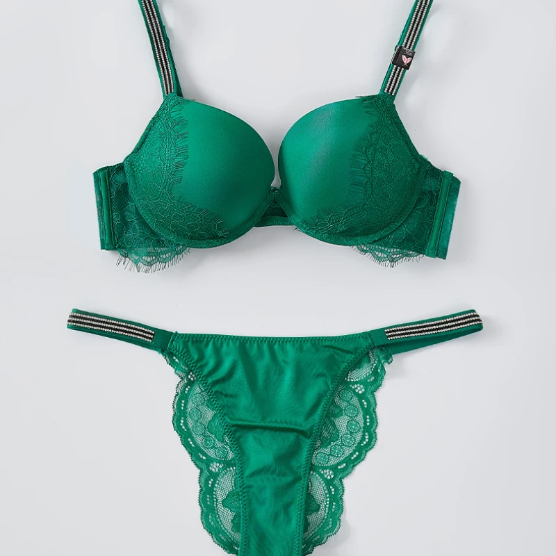 Push Up Underwear With Bulge Bralette Rhinestone Lingerie Pitted Bra and Panty Set for Women Seamless Brassiere Gathering Chest