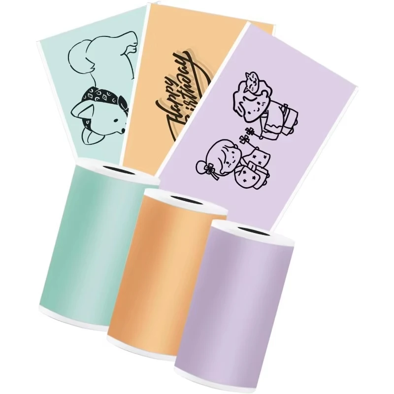 Printer Sticker Paper Printer Paper Roll Color Sticker Green&Lavender&Orange&White for Phomemo M02 T02 Waterproof Oil-proof Friction-resistant
