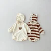 FLM Baby Romper Long Sleeved Bear Pattern + Hat Stripe Toddler Boy  Jumpsuit Baby Clothes 0-24M 4