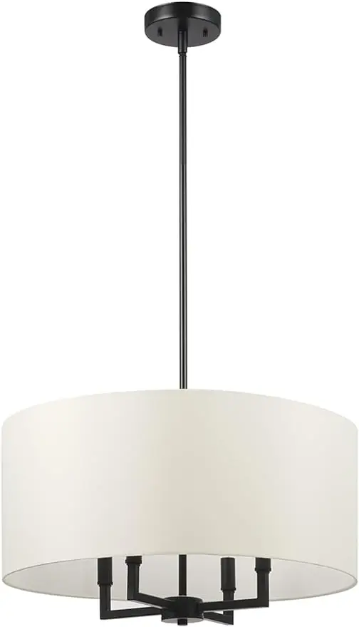 

Люстра Globe Electric 67000065 4-светильник, матовая черная, бежевая, с тканевым оттенком, потолочная лампа, люстра для столовой,