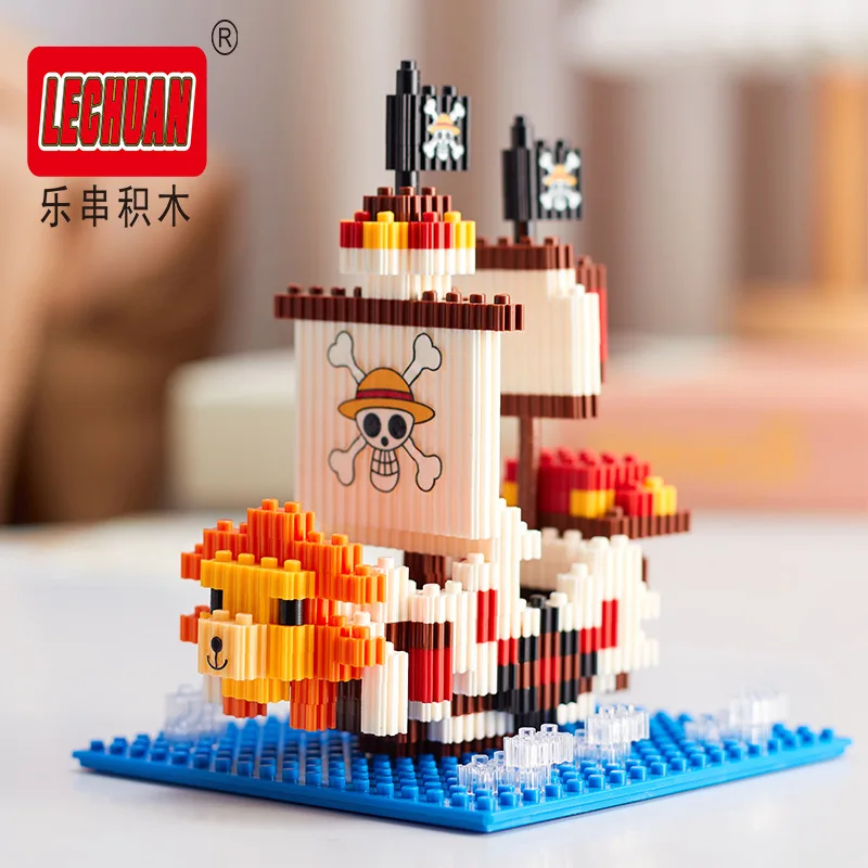 Thousand Sunny Micro Building Blocks Linkgo One Piece Pirate Ship Polortang Going Merry Model Connection Mini Bricks Figure Toys 4