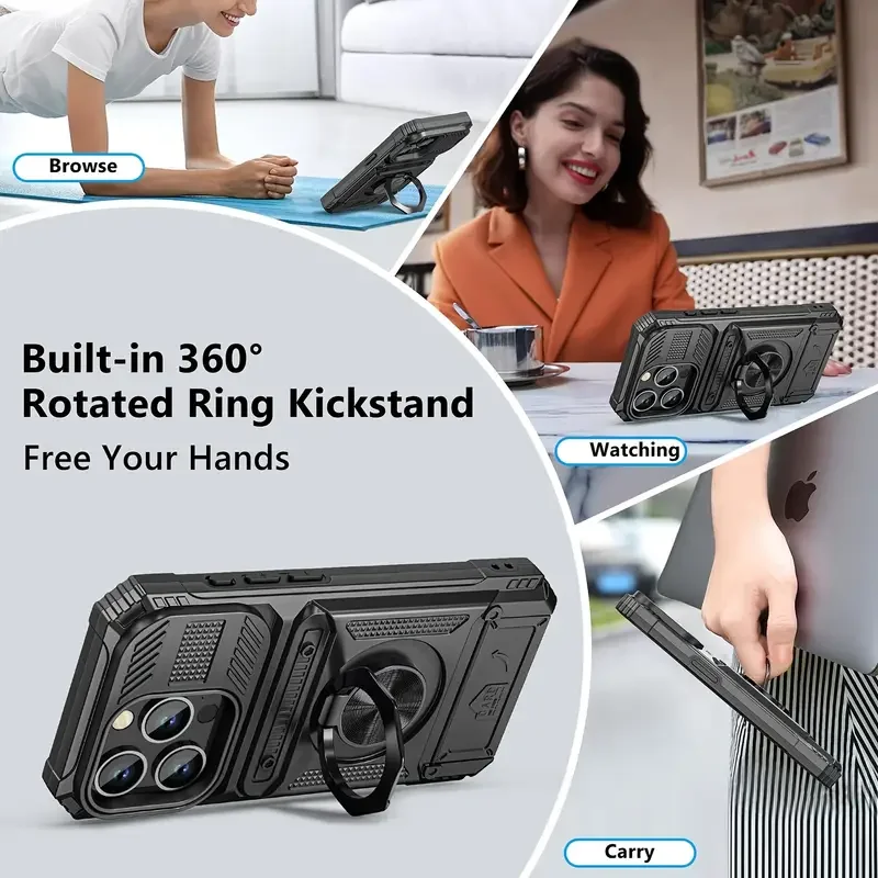 Heavy Duty Magnetic Ring Case with Hidden Card Slots and Full Coverage Protection