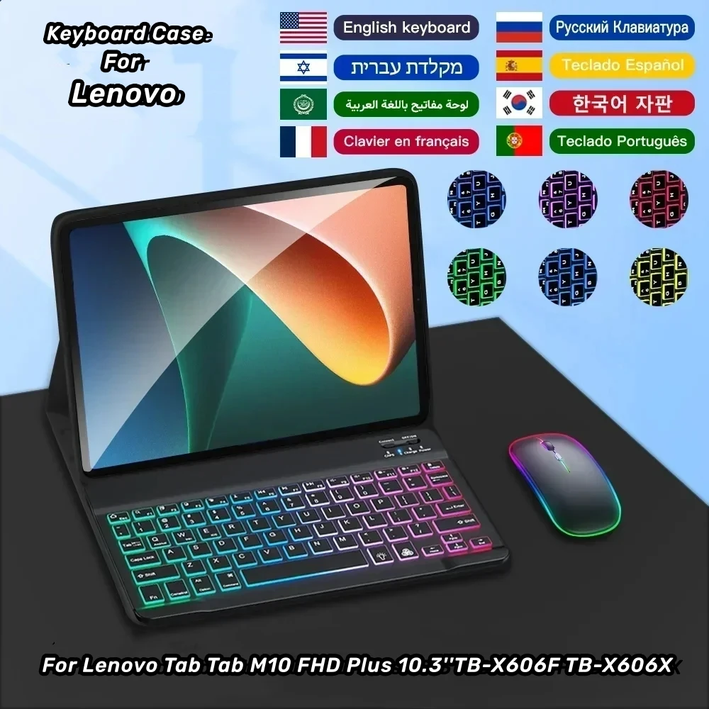 Detachable Magnetic Backlit Keyboard Case with Tablet Cover in 10.3'' Size