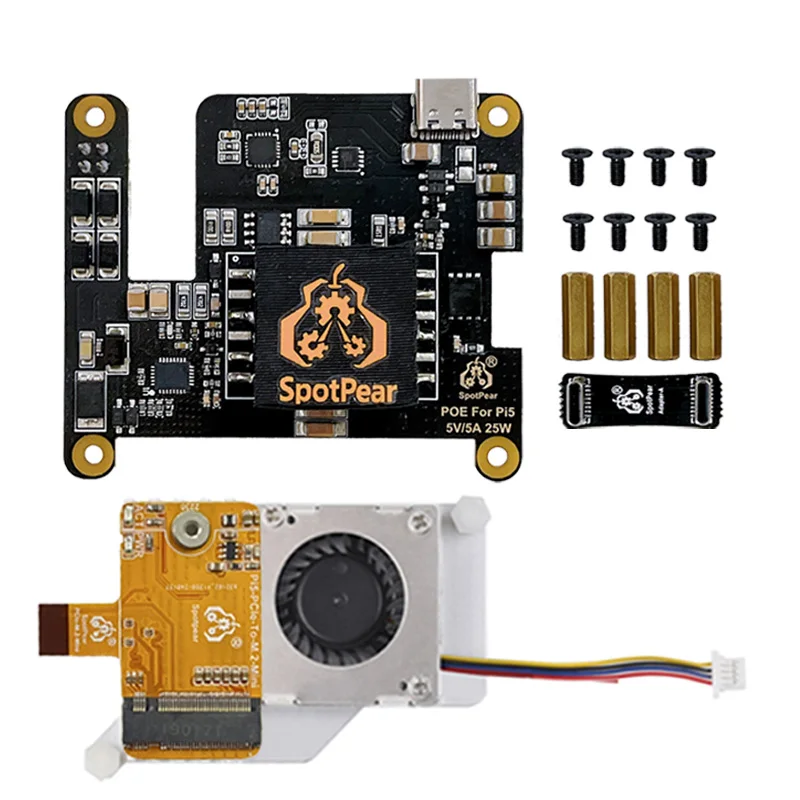 

Raspberry Pi 5 POE With PD Trigger Activation & Active Cooler & PCIe-M.2-NVMe-SSD Type C Power Ethernet 802.3af/at For Pi5