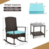 3 Pieces Rocking Wicker Bistro Set, Outdoor Front Porch Rocker Chairs Conversation Set with 2-Tier Tempered Glass Coffe 3