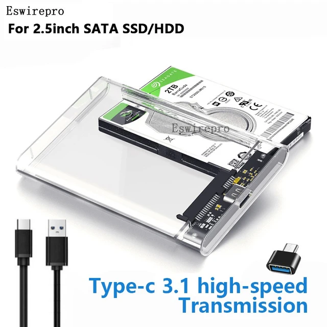 Boîtier transparent pour disque dur SATA SSD, USB 3.0 à 2.5 pouces