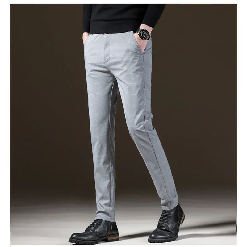 Spring Men New Fashion Commerce Casual Pants Spring Thin Style Elastic Force Slim Straight Cylinder Sanding All-match Trousers