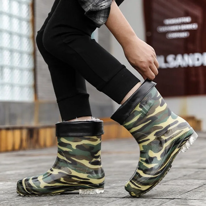 Winter Warm Fishing Hunting Working Rain Boots Men Women Waterproof Warm Lining Removeable Middle Tube Rubber Water Shoes