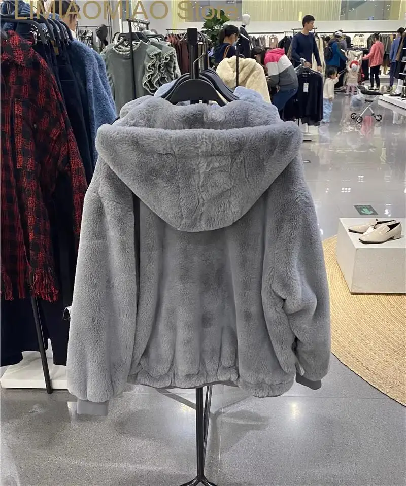 New Women's thickened warm hooded double-sided can wear plush jacket coat women's style