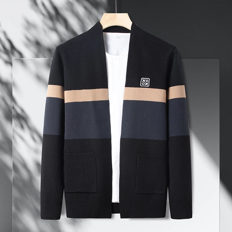 

High quality Men's Sweater V-Neck Striped Embroidered Knit Cardigan New Korean Long Sleeved Top Autumn/Winter Casual Men Clothes