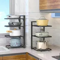 Étagère de rangement de cuisine en acier inoxydable, armoire de sol, pot d'angle de table, fournitures de rangement de cuisine T1, 2 couches, 3/4 couches 2