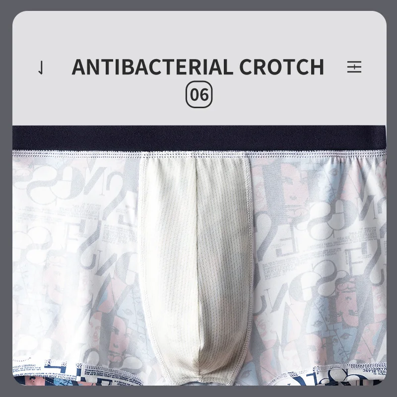 Nanjiren Men Underwear 3A Grade Antibacterial Boxer Fashion Print Breathable Underpants Soft High Elasticity 4pcs Male Panties