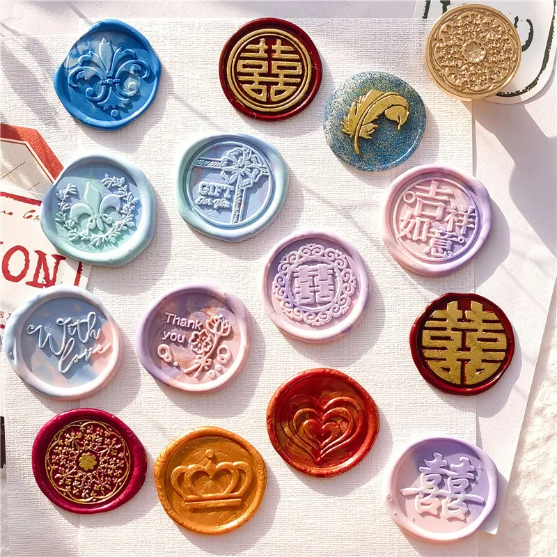 Double Happiness Heart Love Ring Feather Crown Iris Wax Seal Stamp DIY Envelopes Seals