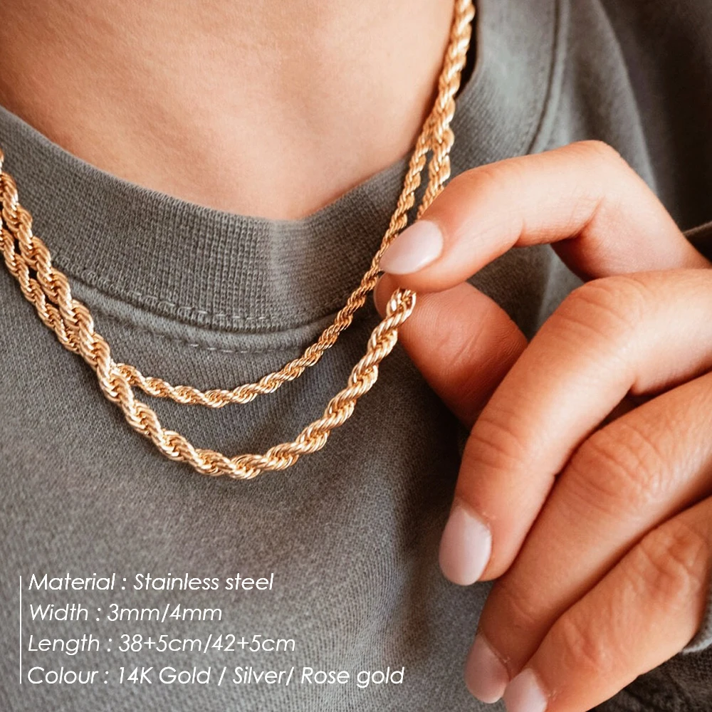 Width 2/4/6mm Stainless Steel Gold Rope Chain Necklace Statement Swag 316L  Stainless Steel Twisted Necklace Chain Gold - Price history & Review, AliExpress Seller - Michley Stainless Steel Jewelry Co.,Ltd.