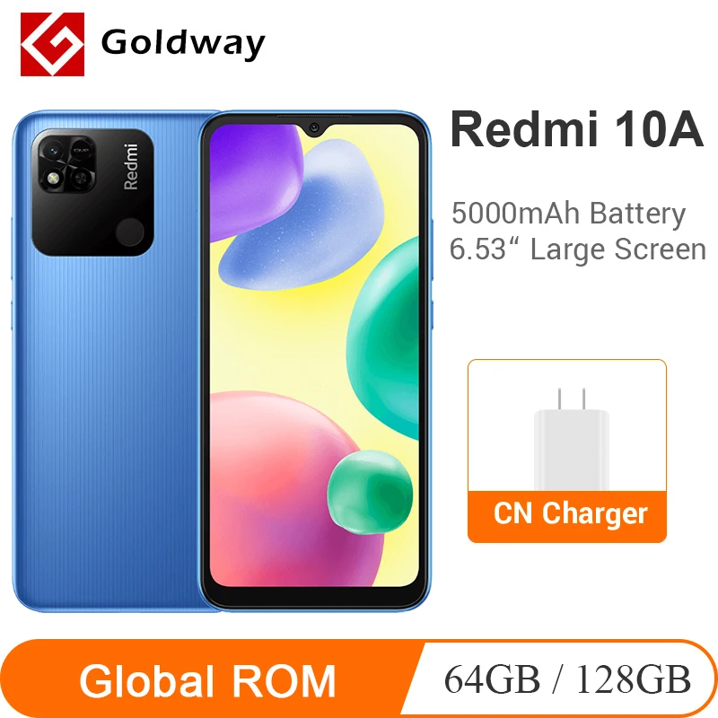 Глобальная прошивкой Xiaomi Redmi 10A 10 A 4ГБ ОЗУ 64ГБ ПЗУ / 6ГБ 128ГБ Мобильный телефон 5000