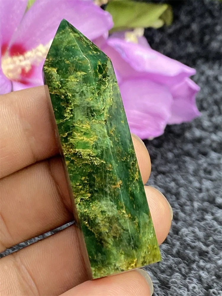 천연 녹색 에메랄드 육각형 오벨리스크, 오라 쿼츠, 크리스탈 지팡이, 사무용품, 가정 장식, 요술 제물