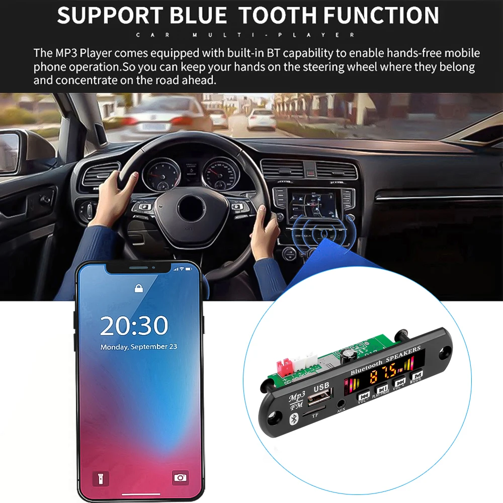 DC18V 50W MP3 Decoder Board with power Amplifier recording call Bluetooth Car MP3 Player USB FM AUX Radio With Speaker Handsfree mp3player juice