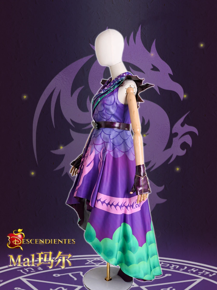 Anime jogo descendentes 2 mal vestido roxo princesa festa uniforme cosplay  traje role play halloween feminino