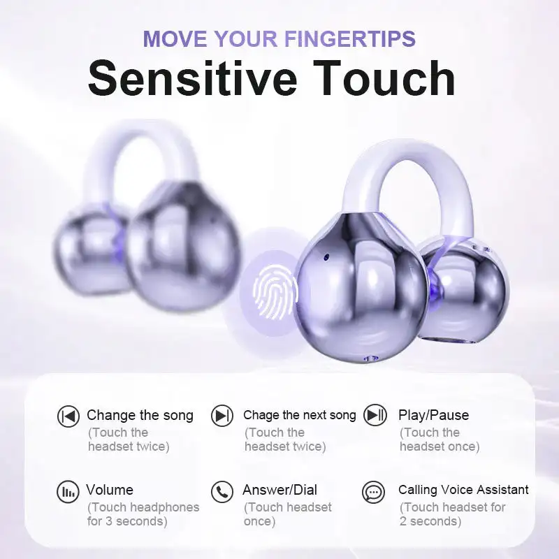 Lightweight Open Ear Clip Bluetooth Headphones Bluetooth 5.4 Noise Cancelling Earphone DUAL DEVICE CONNECTIVITY For Android iOS 4