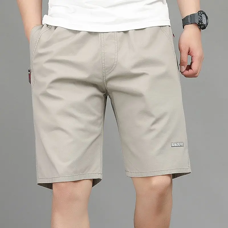 Summer Thin Pure Cotton Trendy Shorts Men Solid Elastic Waist Drawstring Pocket Street Fashion Casual Loose Sports Short Pants 4