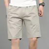 Summer Thin Pure Cotton Trendy Shorts Men Solid Elastic Waist Drawstring Pocket Street Fashion Casual Loose Sports Short Pants 4