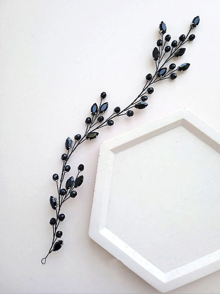 Black Rhinestone Headband Wedding Hair Accessories for Bridal Guest Headdress Girlfriend Hair Vines for Party Head Jewelry